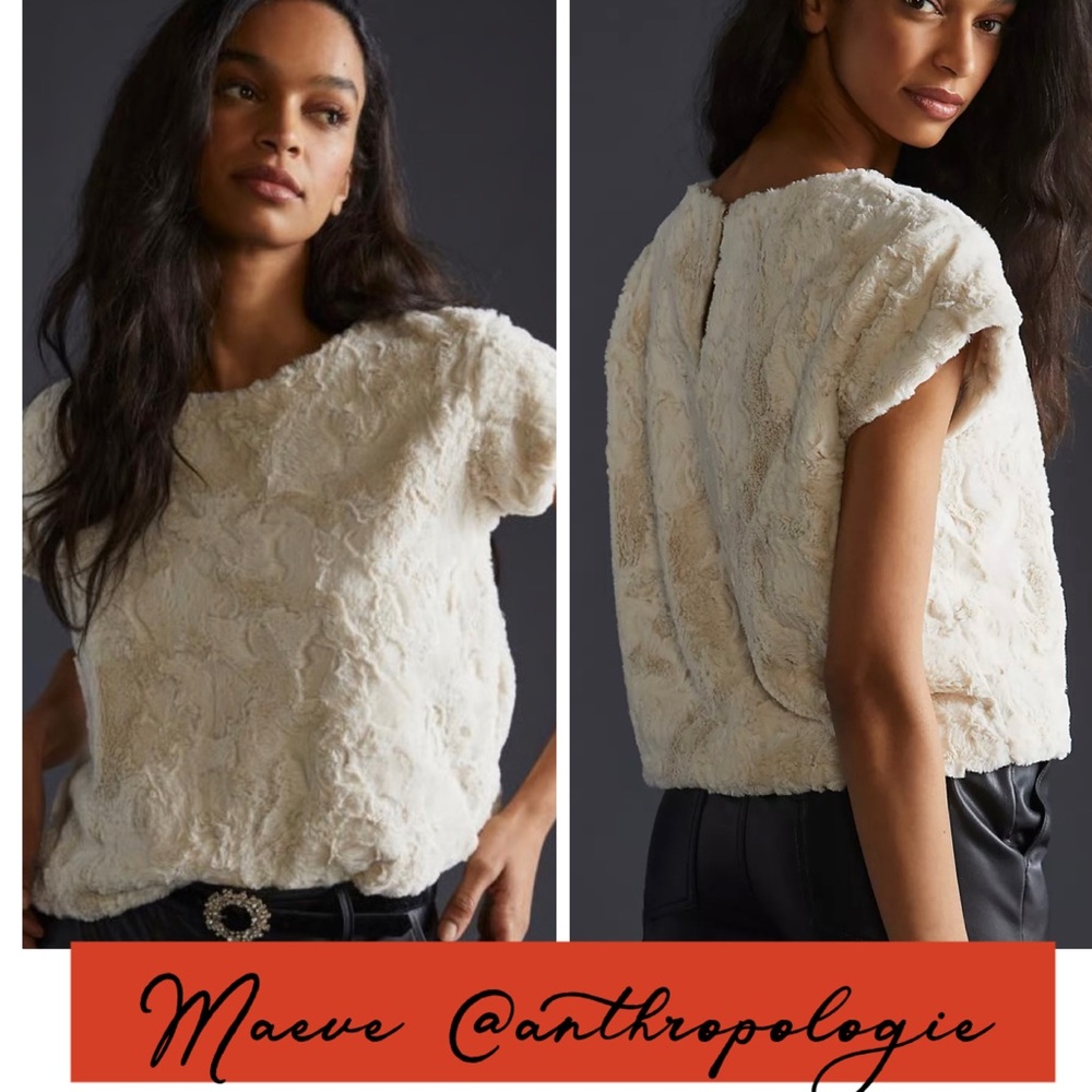 MAEVE @ ANTHROPOLOGIE Faux Fur Short Sleeve Tee, Cream, Size Large NWT - Picture 12 of 12